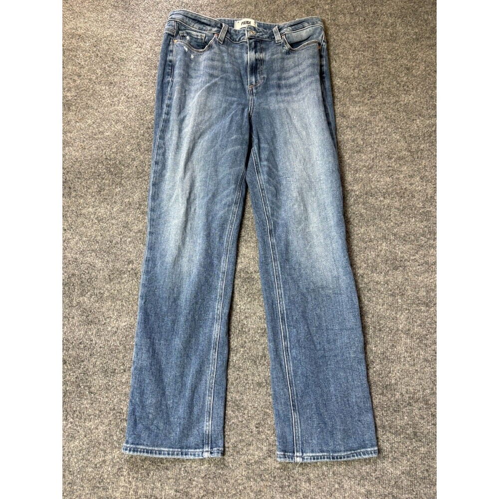 Paige Women's 29 Medium Wash Blue Cindy Straight Crop Jeans Slight Distressed